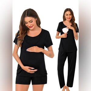 3 piece Women's Black Maternity Nursing Sleepwear Set